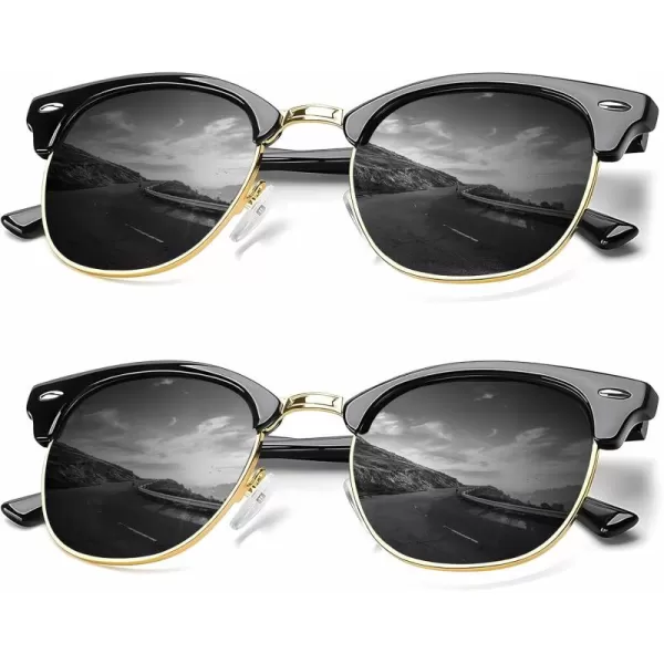 KALIYADI Sunglasses Men Polarized Sunglasses for Men Women Unisex SemiRimless Frame Retro Driving Sun Glasses UV BlockingB01 2 Pack BlackBlack