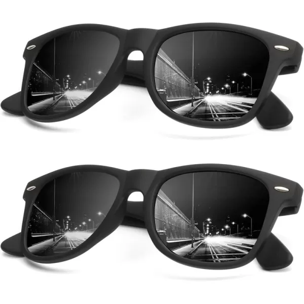 KALIYADI Sunglasses Men Polarized Sunglasses for Men Women Unisex SemiRimless Frame Retro Driving Sun Glasses UV BlockingB04 2 Pack Black Black