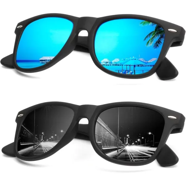 KALIYADI Sunglasses Men Polarized Sunglasses for Men Women Unisex SemiRimless Frame Retro Driving Sun Glasses UV BlockingB05 2 Pack BlackBlue