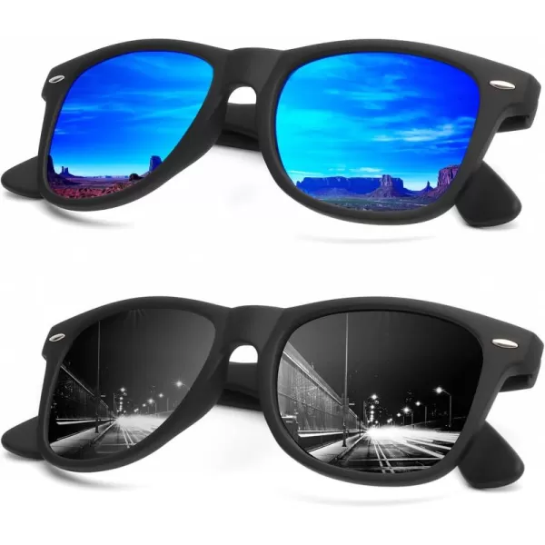 KALIYADI Sunglasses Men Polarized Sunglasses for Men Women Unisex SemiRimless Frame Retro Driving Sun Glasses UV BlockingB062 Pack Matte BlackGreen Blue