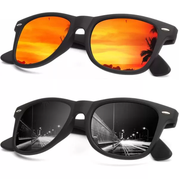 KALIYADI Sunglasses Men Polarized Sunglasses for Men Women Unisex SemiRimless Frame Retro Driving Sun Glasses UV BlockingB07 2 Pack BlackOrange