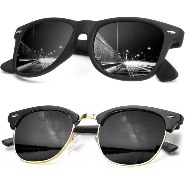 KALIYADI Sunglasses Men Polarized Sunglasses for Men Women Unisex SemiRimless Frame Retro Driving Sun Glasses UV BlockingC01 2 Pack Matte Black Frame GreyMatte Black Frame Grey