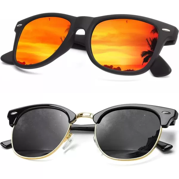 KALIYADI Sunglasses Men Polarized Sunglasses for Men Women Unisex SemiRimless Frame Retro Driving Sun Glasses UV BlockingC03 2 Pack OrangeBlack