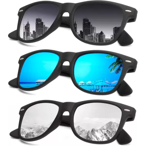 KALIYADI Sunglasses Men Polarized Sunglasses for Men Women Unisex SemiRimless Frame Retro Driving Sun Glasses UV BlockingD103 Pack Black Frame Gradient BlackBlueSilver