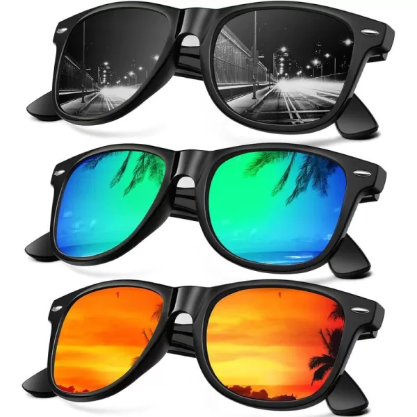 KALIYADI Sunglasses Men Polarized Sunglasses for Men Women Unisex SemiRimless Frame Retro Driving Sun Glasses UV BlockingD113 Pack Glossy Black Frame Black  Green Blue  Orange