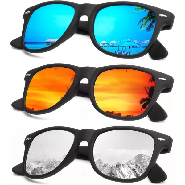 KALIYADI Sunglasses Men Polarized Sunglasses for Men Women Unisex SemiRimless Frame Retro Driving Sun Glasses UV BlockingD133 Pack BlueOrangeSilver