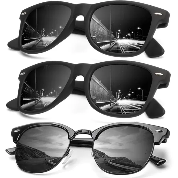 KALIYADI Sunglasses Men Polarized Sunglasses for Men Women Unisex SemiRimless Frame Retro Driving Sun Glasses UV BlockingD153 Pack Matte BlackMatte BlackGlossy Black