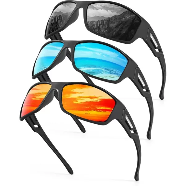 KALIYADI SunglassesMen Polarized Sports Sunglasses Mens Sunglasses Polarized UV Protection Driving Running Cycling OutdoorA02blackIce BlueRed