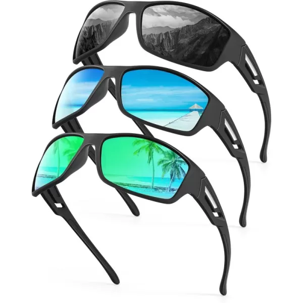 KALIYADI SunglassesMen Polarized Sports Sunglasses Mens Sunglasses Polarized UV Protection Driving Running Cycling OutdoorA04blackIce BlueGreen