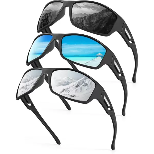 KALIYADI SunglassesMen Polarized Sports Sunglasses Mens Sunglasses Polarized UV Protection Driving Running Cycling OutdoorA06blackIce BlueSilver