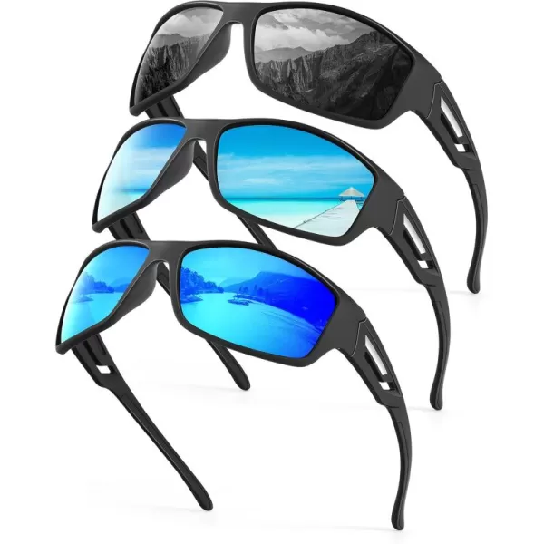 KALIYADI SunglassesMen Polarized Sports Sunglasses Mens Sunglasses Polarized UV Protection Driving Running Cycling OutdoorA08blackIce BlueDark Blue