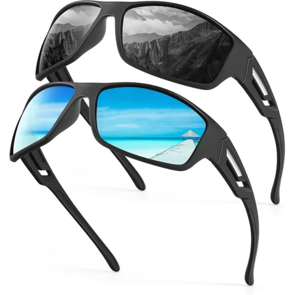 KALIYADI SunglassesMen Polarized Sports Sunglasses Mens Sunglasses Polarized UV Protection Driving Running Cycling OutdoorB01blackIce Blue