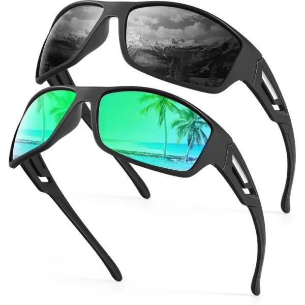 KALIYADI SunglassesMen Polarized Sports Sunglasses Mens Sunglasses Polarized UV Protection Driving Running Cycling OutdoorB07blackGreen