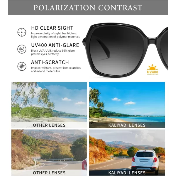 KALIYADI Classic Polarized Sunglasses for Women Trendy Square Ladies Sun Glasses Shades Sparkling Frame UV400 Protection01 Glossy Black Frame Grey Lens