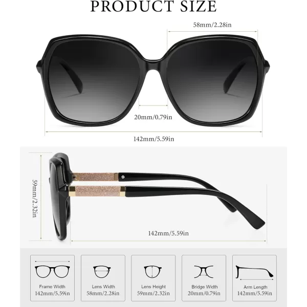 KALIYADI Classic Polarized Sunglasses for Women Trendy Square Ladies Sun Glasses Shades Sparkling Frame UV400 Protection01 Glossy Black Frame Grey Lens