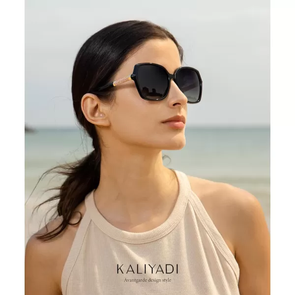 KALIYADI Classic Polarized Sunglasses for Women Trendy Square Ladies Sun Glasses Shades Sparkling Frame UV400 Protection01 Glossy Black Frame Grey Lens