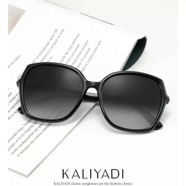 KALIYADI Classic Polarized Sunglasses for Women Trendy Square Ladies Sun Glasses Shades Sparkling Frame UV400 Protection01 Glossy Black Frame Grey Lens
