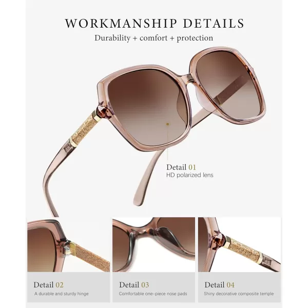 KALIYADI Classic Polarized Sunglasses for Women Trendy Square Ladies Sun Glasses Shades Sparkling Frame UV400 Protection02 Tawny Frame Tawny Lens