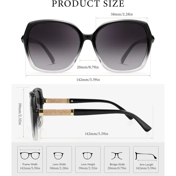 KALIYADI Classic Polarized Sunglasses for Women Trendy Square Ladies Sun Glasses Shades Sparkling Frame UV400 Protection03 Gradient Black Frame Gradient Grey Lens