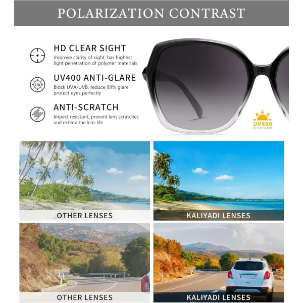 KALIYADI Classic Polarized Sunglasses for Women Trendy Square Ladies Sun Glasses Shades Sparkling Frame UV400 Protection03 Gradient Black Frame Gradient Grey Lens