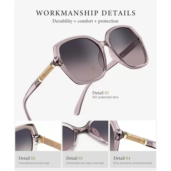 KALIYADI Classic Polarized Sunglasses for Women Trendy Square Ladies Sun Glasses Shades Sparkling Frame UV400 Protection04 Gradient Purple Frame Gray to Purple Lens