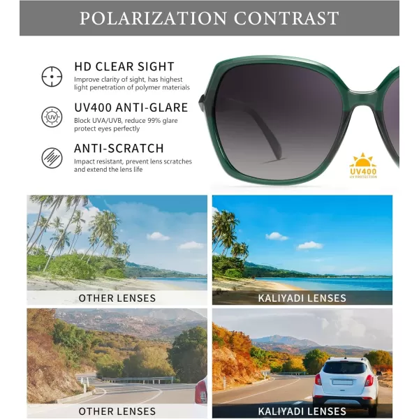 KALIYADI Classic Polarized Sunglasses for Women Trendy Square Ladies Sun Glasses Shades Sparkling Frame UV400 Protection05 Green Frame Gradient Grey Lens