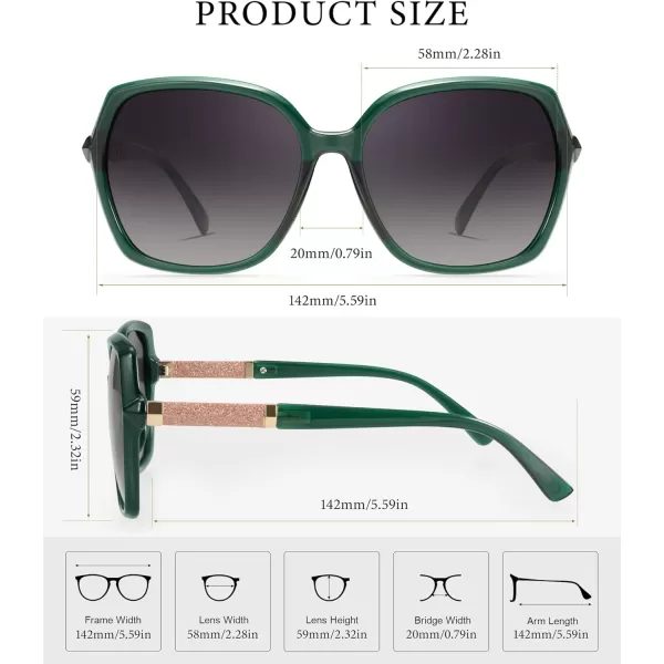 KALIYADI Classic Polarized Sunglasses for Women Trendy Square Ladies Sun Glasses Shades Sparkling Frame UV400 Protection05 Green Frame Gradient Grey Lens