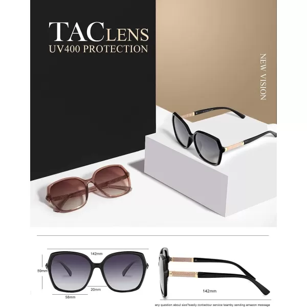 KALIYADI Classic Polarized Sunglasses for Women Trendy Square Ladies Sun Glasses Shades Sparkling Frame UV400 Protection06 Glossy Black Gery Lens  Tawny Frame Tawny Lens