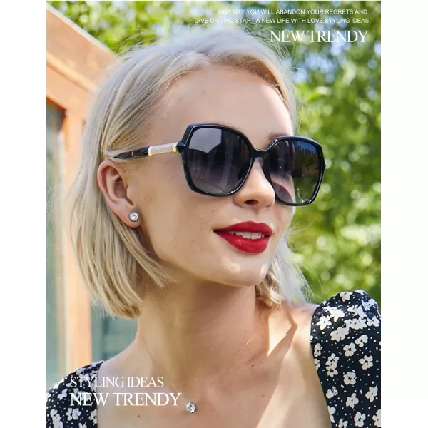 KALIYADI Classic Polarized Sunglasses for Women Trendy Square Ladies Sun Glasses Shades Sparkling Frame UV400 Protection06 Glossy Black Gery Lens  Tawny Frame Tawny Lens