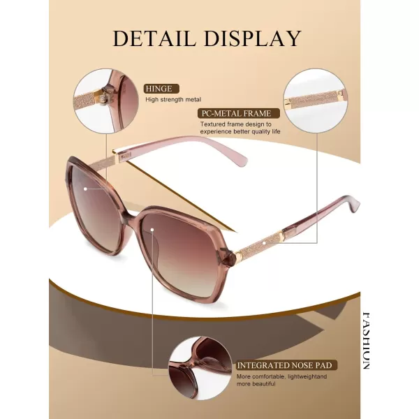 KALIYADI Classic Polarized Sunglasses for Women Trendy Square Ladies Sun Glasses Shades Sparkling Frame UV400 Protection06 Glossy Black Gery Lens  Tawny Frame Tawny Lens