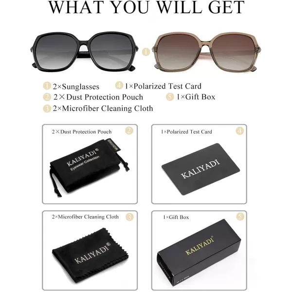 KALIYADI Classic Polarized Sunglasses for Women Trendy Square Ladies Sun Glasses Shades Sparkling Frame UV400 Protection06 Glossy Black Gery Lens  Tawny Frame Tawny Lens