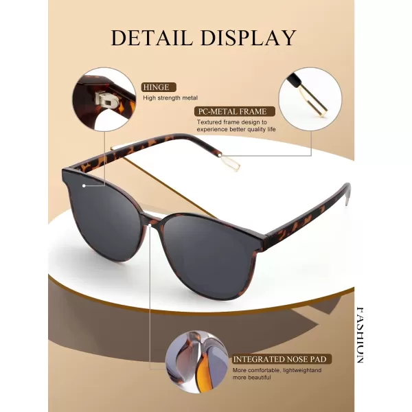KALIYADI Classic Sunglasses for Women Retro Trendy Oversized Sun Glasses UV ProtectionE2 Tortoise Frame Grey Lens