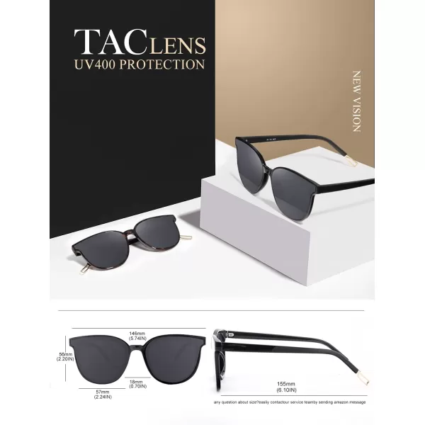 KALIYADI Classic Sunglasses for Women Retro Trendy Oversized Sun Glasses UV ProtectionF6 Black Frame Grey Lens Tortoise Frame Grey Lens