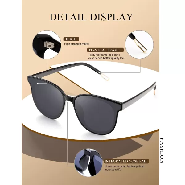 KALIYADI Classic Sunglasses for Women Retro Trendy Oversized Sun Glasses UV ProtectionF6 Black Frame Grey Lens Tortoise Frame Grey Lens