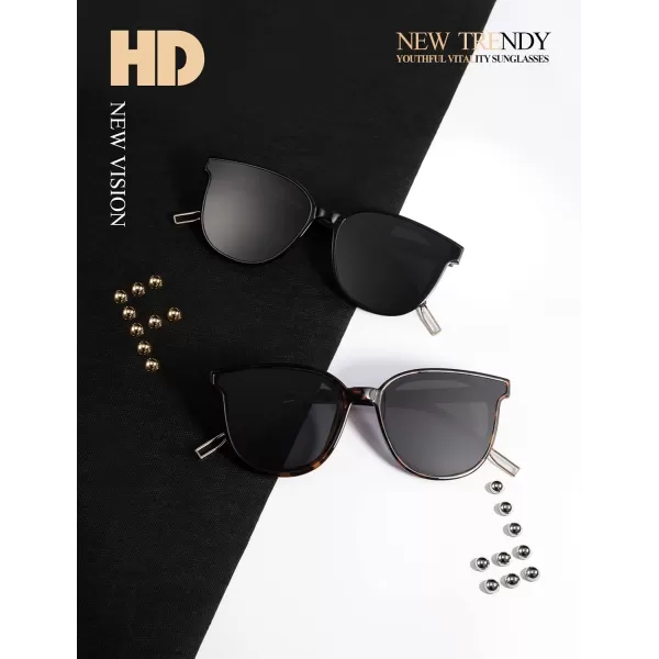 KALIYADI Classic Sunglasses for Women Retro Trendy Oversized Sun Glasses UV ProtectionF6 Black Frame Grey Lens Tortoise Frame Grey Lens