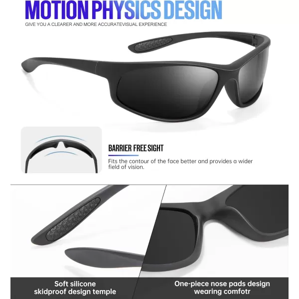 KALIYADI MensSunglasses Polarized SunglassesMen Sports Sport Sun Glasses for Running Cycling Fishing with UV ProtectionA01blackBlack