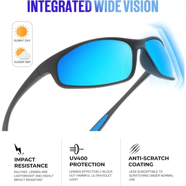 KALIYADI MensSunglasses Polarized SunglassesMen Sports Sport Sun Glasses for Running Cycling Fishing with UV ProtectionA02blackIce Blue