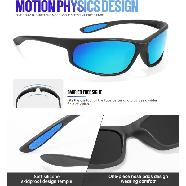 KALIYADI MensSunglasses Polarized SunglassesMen Sports Sport Sun Glasses for Running Cycling Fishing with UV ProtectionA02blackIce Blue
