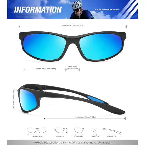 KALIYADI MensSunglasses Polarized SunglassesMen Sports Sport Sun Glasses for Running Cycling Fishing with UV ProtectionA02blackIce Blue
