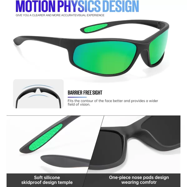 KALIYADI MensSunglasses Polarized SunglassesMen Sports Sport Sun Glasses for Running Cycling Fishing with UV ProtectionA05blackGreen