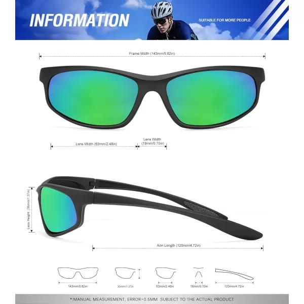 KALIYADI MensSunglasses Polarized SunglassesMen Sports Sport Sun Glasses for Running Cycling Fishing with UV ProtectionA05blackGreen