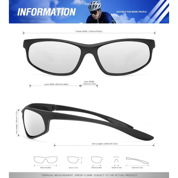 KALIYADI MensSunglasses Polarized SunglassesMen Sports Sport Sun Glasses for Running Cycling Fishing with UV ProtectionA06blackSilver