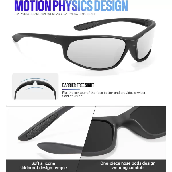 KALIYADI MensSunglasses Polarized SunglassesMen Sports Sport Sun Glasses for Running Cycling Fishing with UV ProtectionA06blackSilver