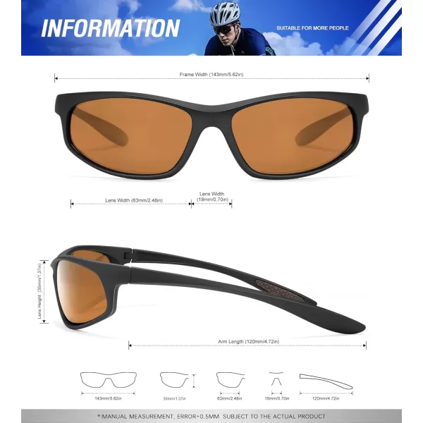 KALIYADI MensSunglasses Polarized SunglassesMen Sports Sport Sun Glasses for Running Cycling Fishing with UV ProtectionA07blackBrown