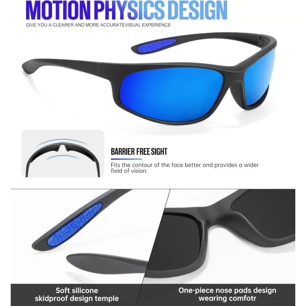 KALIYADI MensSunglasses Polarized SunglassesMen Sports Sport Sun Glasses for Running Cycling Fishing with UV ProtectionA09ice BlueDark Blue