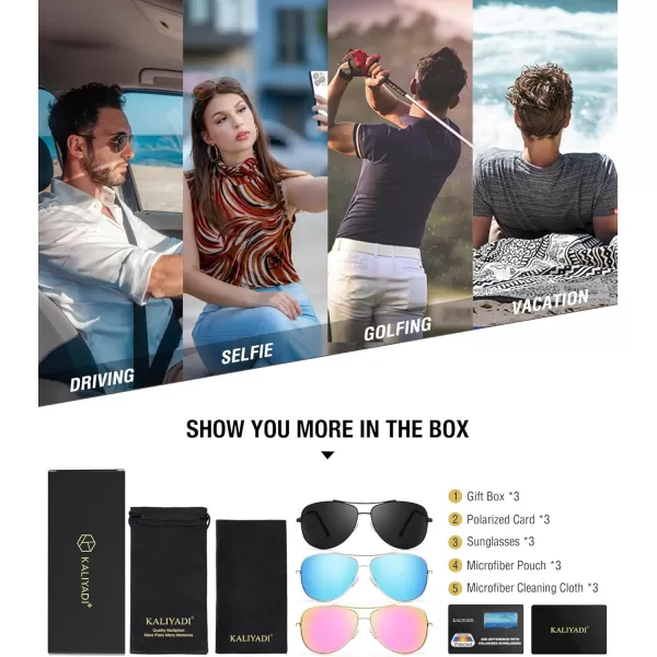 KALIYADI Polarized AviatorSunglassesforMen Women MensSunglasses Lightweight Polit Sun Glasses Upgraded UV400 for DrivingA2blackIce BluePink