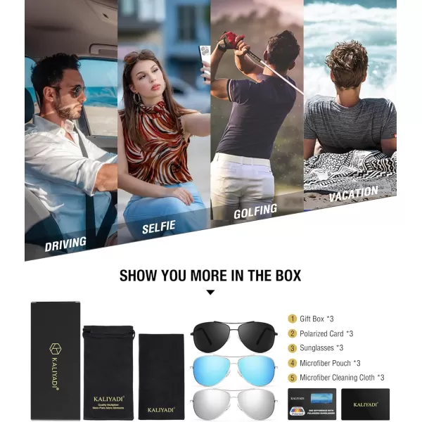 KALIYADI Polarized AviatorSunglassesforMen Women MensSunglasses Lightweight Polit Sun Glasses Upgraded UV400 for DrivingA3blackIce BlueSilver