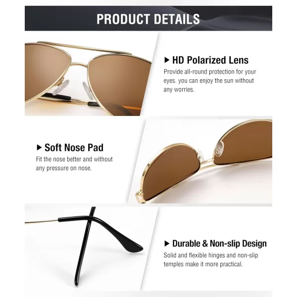 KALIYADI Polarized AviatorSunglassesforMen Women MensSunglasses Lightweight Polit Sun Glasses Upgraded UV400 for DrivingC02goldBrown