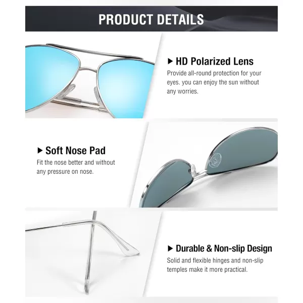 KALIYADI Polarized AviatorSunglassesforMen Women MensSunglasses Lightweight Polit Sun Glasses Upgraded UV400 for DrivingC04silverIce Blue