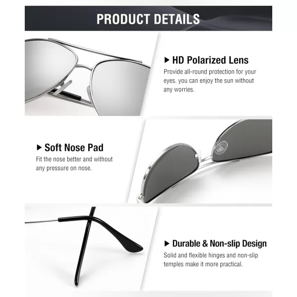 KALIYADI Polarized AviatorSunglassesforMen Women MensSunglasses Lightweight Polit Sun Glasses Upgraded UV400 for DrivingC06silverSilver